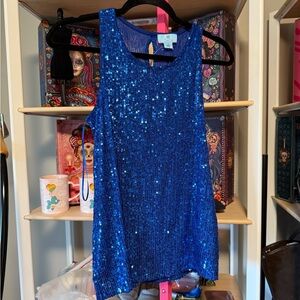 CeCe Blue Sequin Tank Top – Size Small NWT